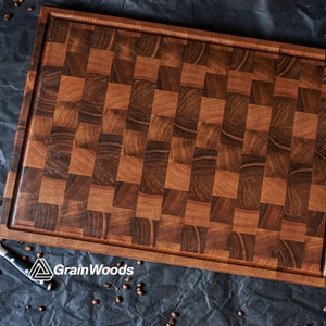 Personalized Double-sided Walnut Cutting Board, Reversible Butcher Block End Grain Cutting Boards image 2