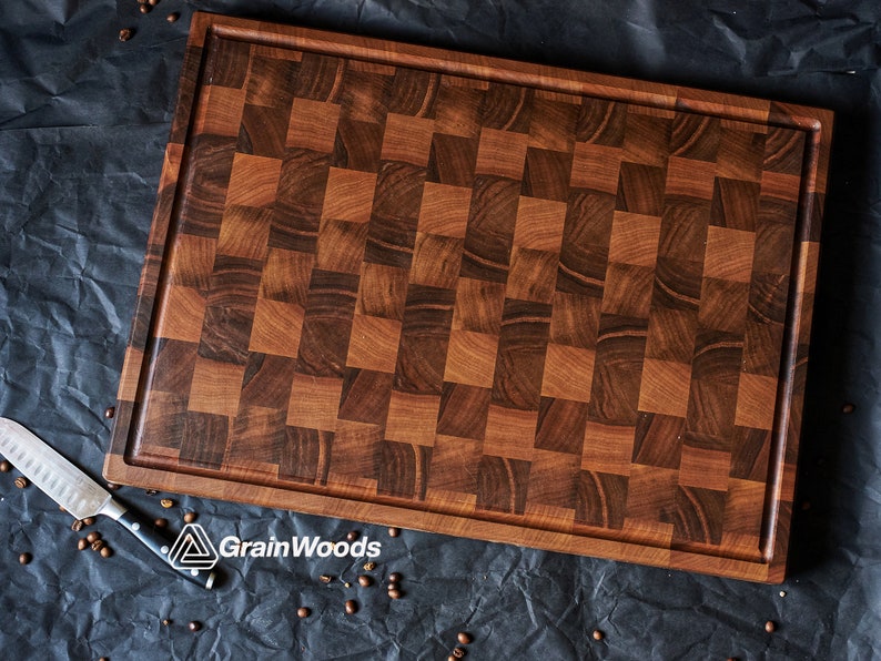 Personalized Double-sided Walnut Cutting Board, Reversible Butcher Block End Grain Cutting Boards image 2