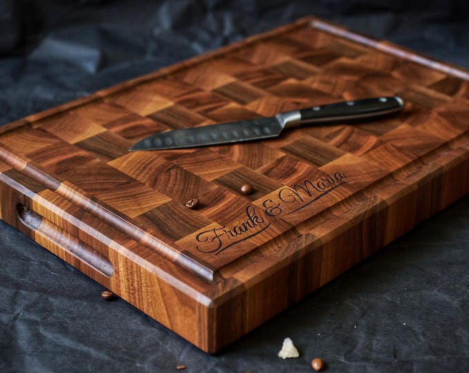 Personalized Double-Sided Walnut End Grain Cutting Board with Juice Groove