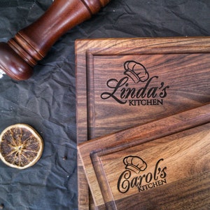 Large Walnut Cutting Board 1.75 thick, Personalized Butcher Block Cutting Board with Juice Groove image 3