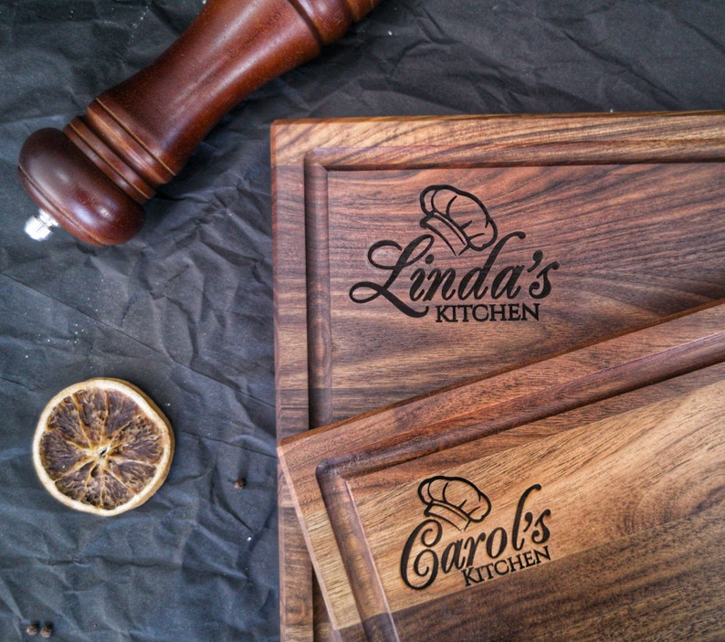 Large Walnut Cutting Board 1.75 thick, Personalized Butcher Block Cutting Board with Juice Groove image 3