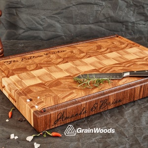Personalized Double-sided Walnut and Cherry End Grain Cutting Board, End Grain Butcher Block Cutting Board Reversible with Juice Groove