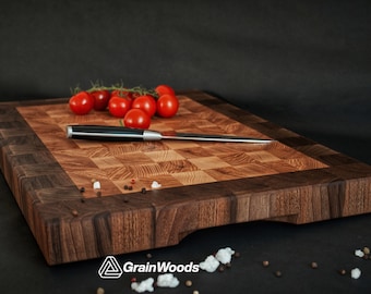 Personalized Walnut End Grain Cutting Board: Butcher Block with Juice Groove