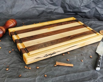 Large Walnut and Maple Cutting Board 1.75" thick,  Butcher Block Cutting Board, Chopping Boards with Juice Groove