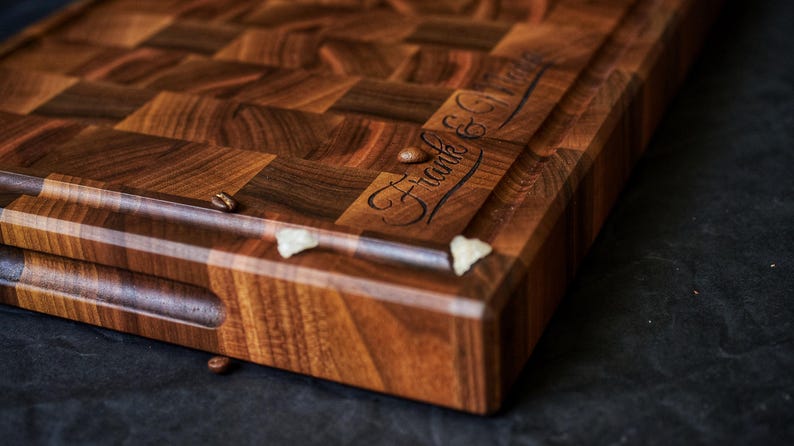Personalized Double sided Walnut Cutting Board, Reversible Butcher Block End Grain Cutting Boards with Juice Groove, Chopping Board image 10