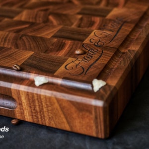 Personalized Double-sided Walnut Cutting Board, Reversible Butcher Block End Grain Cutting Boards with Juice Groove image 9