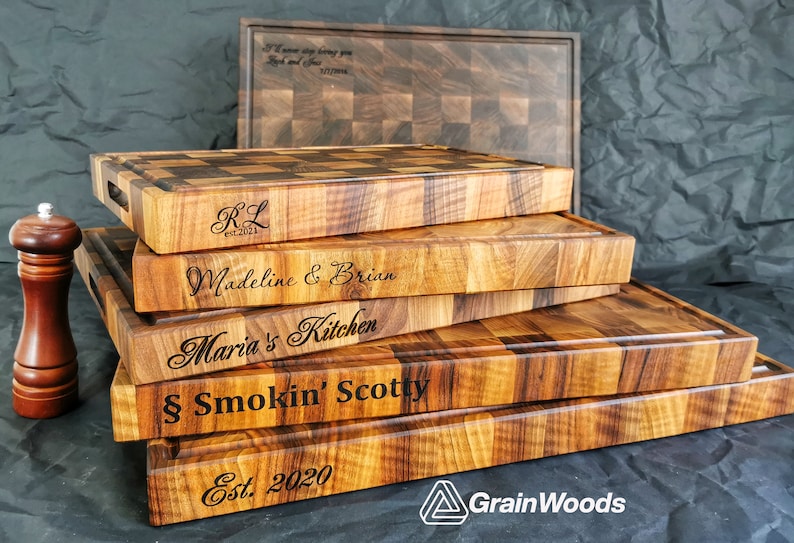 Personalized Double sided Walnut Cutting Board, Reversible Butcher Block End Grain Cutting Boards with Juice Groove, Chopping Board