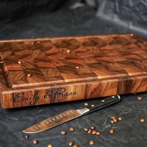 Personalized Large Walnut End Grain Cutting Board Butcher Block Cutting Board with Juice Groove