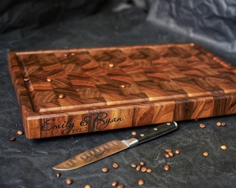 Personalized Large Walnut End Grain Cutting Board Butcher Block Cutting Board with Juice Groove
