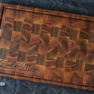 Personalized Double-sided Walnut Cutting Board, Reversible Butcher Block End Grain Cutting Boards with Juice Groove image 2