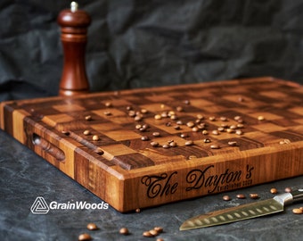 Personalized Walnut Cutting Board,  End Grain Butcher Block Cutting Boards with Juice Groove