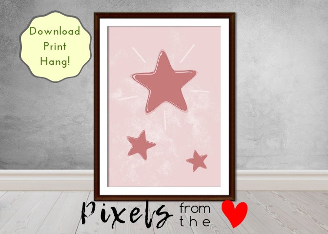Pink Stars Nursery Art, Printable Nursery Wall Art, Stars Digital