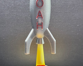 High Quality Personalised 3D Printed Space Ship Rocket Themed Birthday Cake Topper