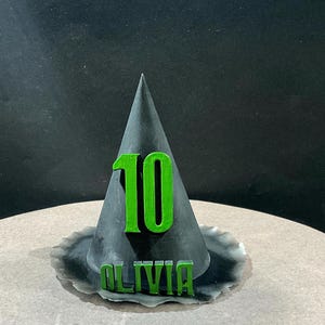 High Quality PERSONALISED 3D printed Witches Hat Style Birthday Cake Topper