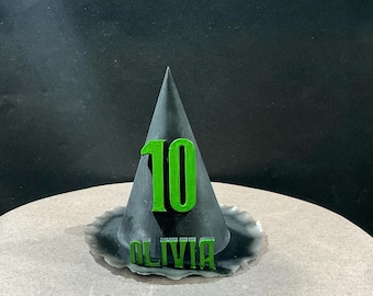 High Quality PERSONALISED 3D printed Witches Hat Style Birthday Cake Topper