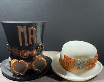 High Quality Mr & Mrs Steampunk Hats cake topper