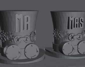 High Quality Mr & Mrs Steampunk Hats cake topper