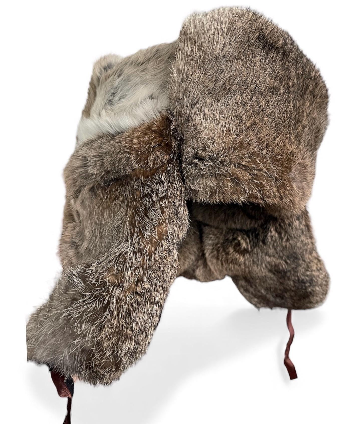 Шапка из меха кролика, зимняя, унисекс, серая, ручной работы