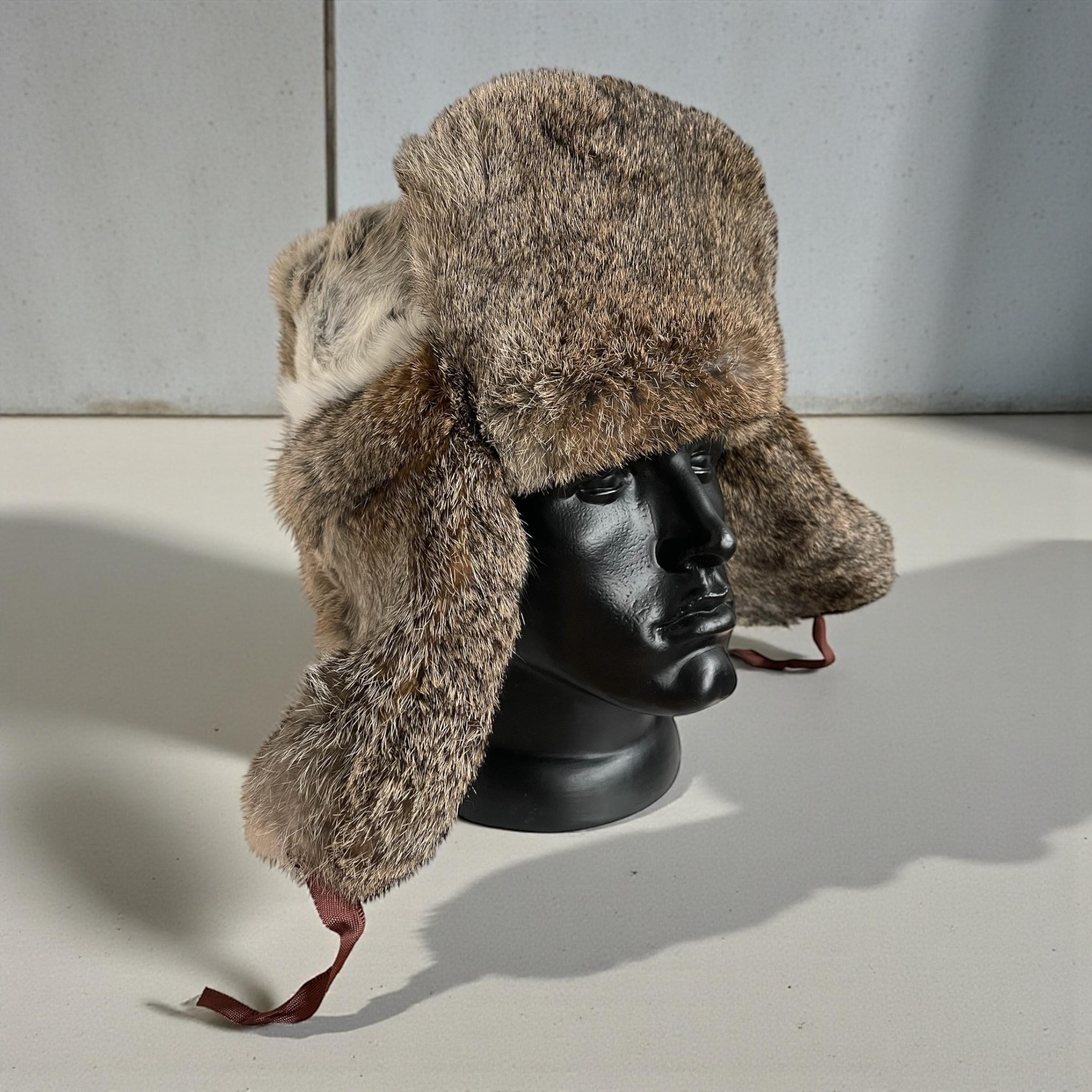 Rabbit Fur Hat Winter Unisex Grey Handcrafted Ushanka Trapper