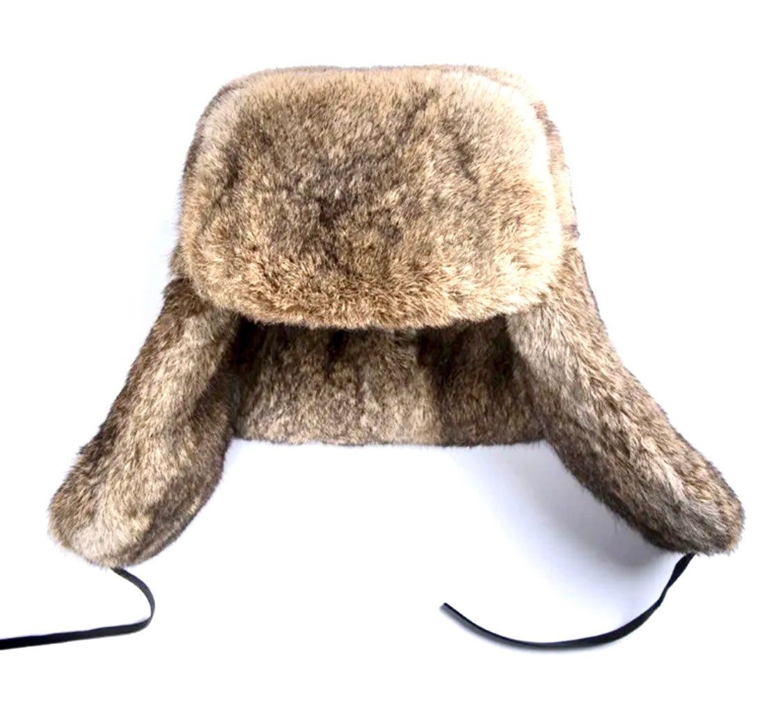 Rabbit Fur Hat Winter Unisex Grey Handcrafted Ushanka Trapper