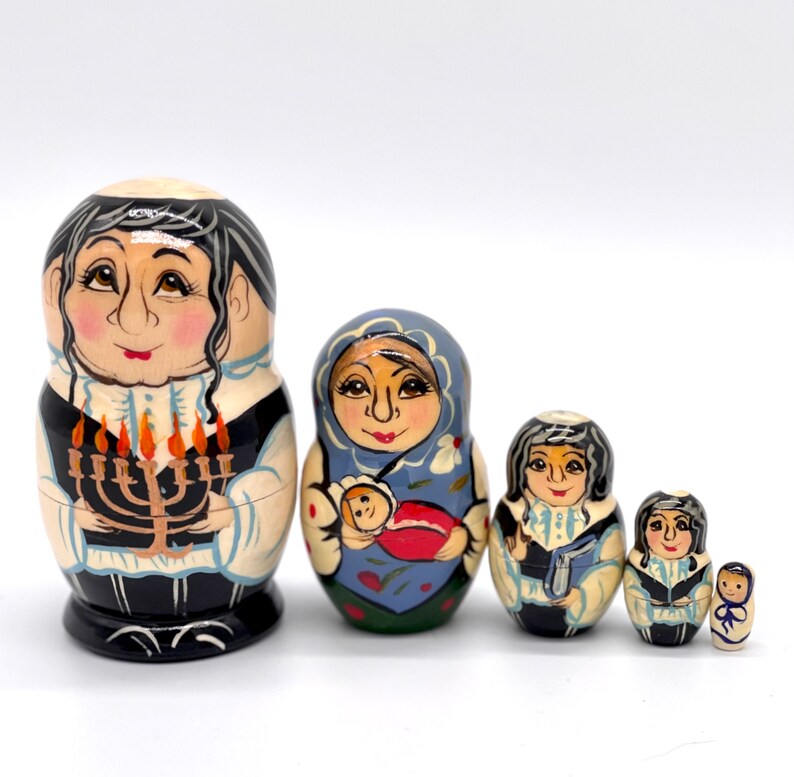 Jews Nesting Dolls - Jewish Family 4.3”,11 см 5 pcs ,,Handcrafted Made in Ukraine Wooden Matryoshka image 9