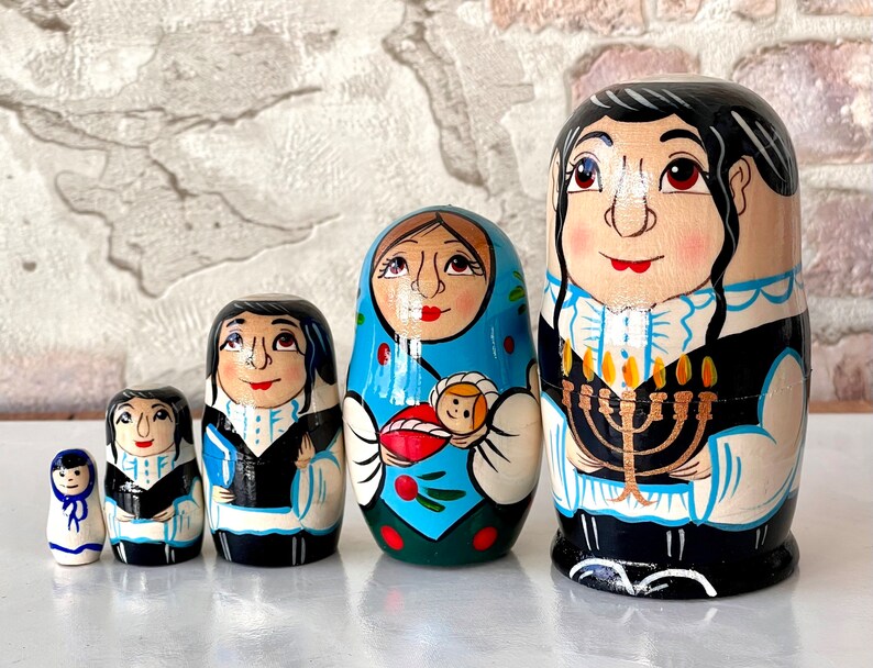 Jews Nesting Dolls - Jewish Family 4.3”,11 см 5 pcs ,,Handcrafted Made in Ukraine Wooden Matryoshka image 10
