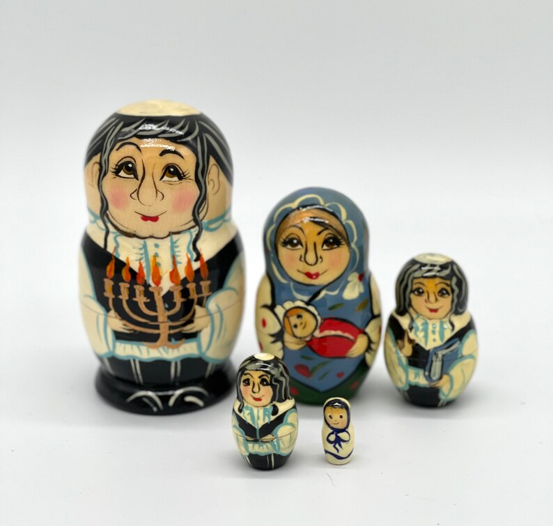 Jews Nesting Dolls - Jewish Family 4.3”,11 см 5 pcs ,,Handcrafted Made in Ukraine Wooden Matryoshka image 6