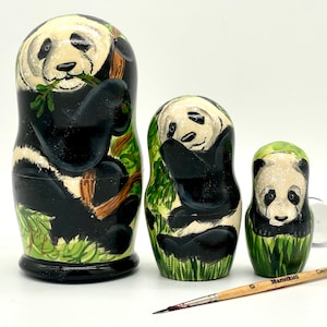 Nesting Dolls  Matryoshka Pandas Hand Painted Stacking Toys 4.9&quot; 3 pcs  12,5cm Kids  Gift