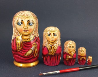 Muñecas de anidación de ángeles 10 cm 4" 5 piezas Ángeles Matryoshka de madera, decoración de habitación para niños hecha a mano