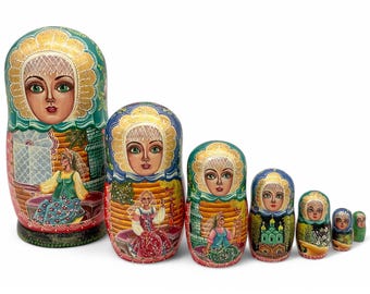 Большая Русская матрешка Ручная роспись 7 шт. Аленький цветочек сказка 8 дюймов 20 см Фолк Арт  матрешки Рождественский подарок