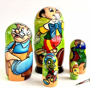 Пиноккио - Матрешка, 5.1”, 13 см, Герой мультфильма,Украинская матрешка,Мультфильм с ручной росписью, Подарок для детей
