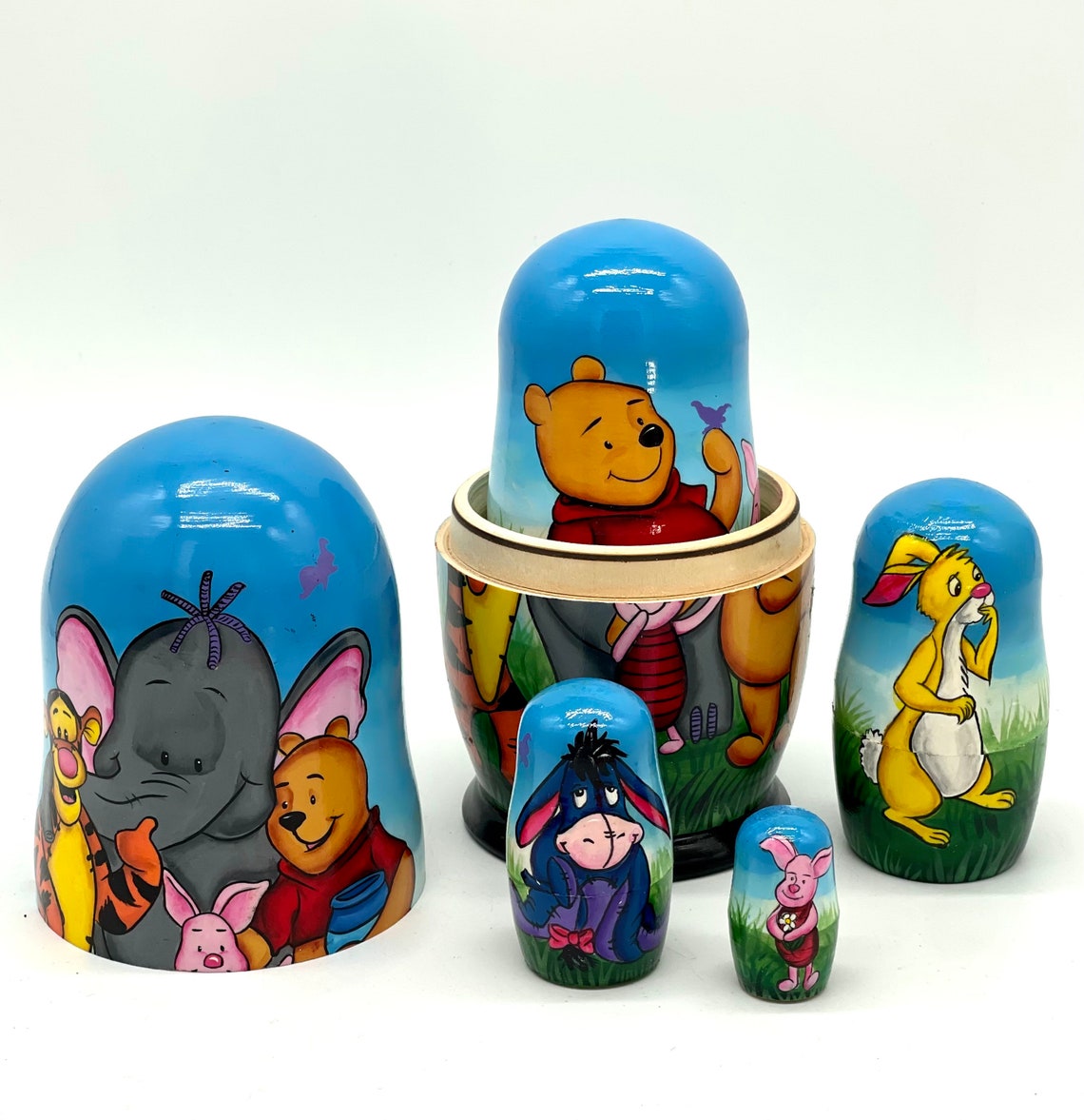 Winnie the Pooh Cartoon Character Nesting Doll Wooden Etsy