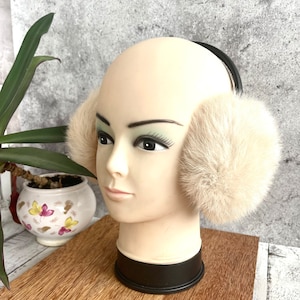 Beige Earmuffs - Rabbit Fur, Fluffy,Stylish, Classic, Made in Ukraine.