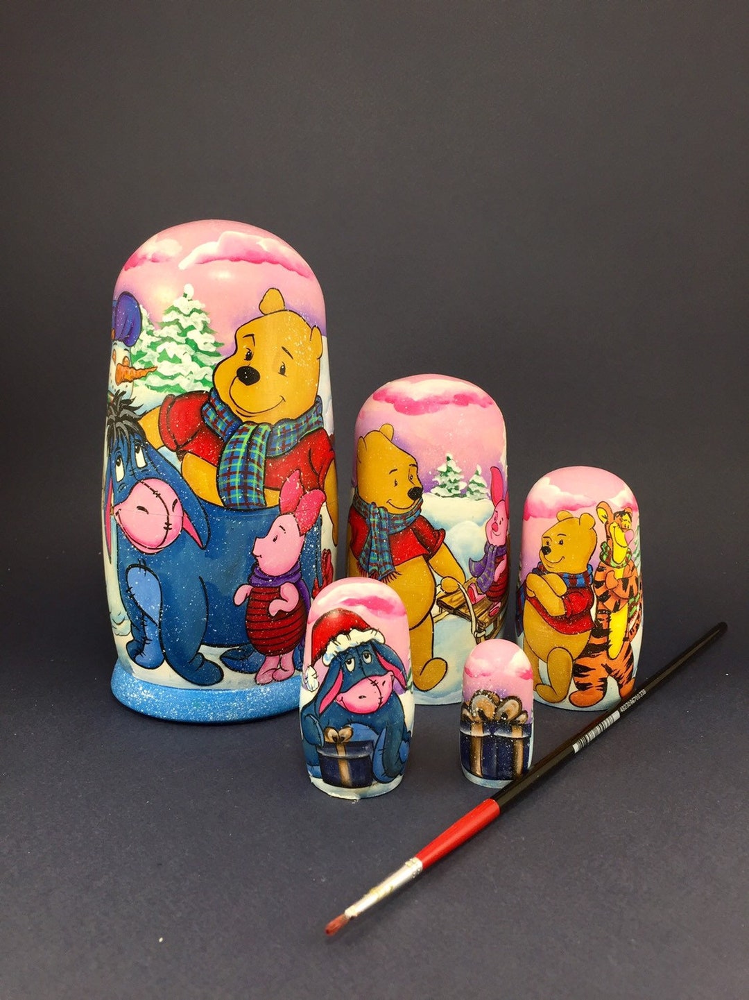 Nesting Doll Winnie the Pooh 67 5 Pcs Handcrafted Etsy