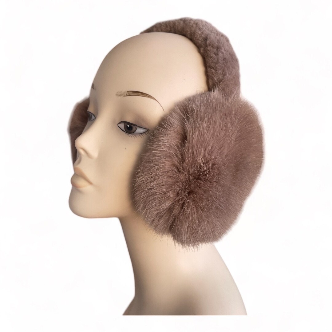 Beige Earmuffs Rabbit Fur Fluffy Stylish Classic Adjustable Etsy