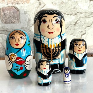 Jews Nesting Dolls - Jewish Family 4.3”,11 см 5 pcs ,,Handcrafted Made in Ukraine Wooden Matryoshka image 1