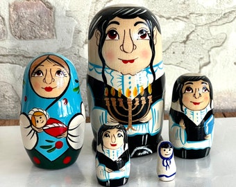 Jews Nesting Dolls - Jewish Family 4.3”,11 см  5 pcs ,,Handcrafted Made in Ukraine Wooden Matryoshka