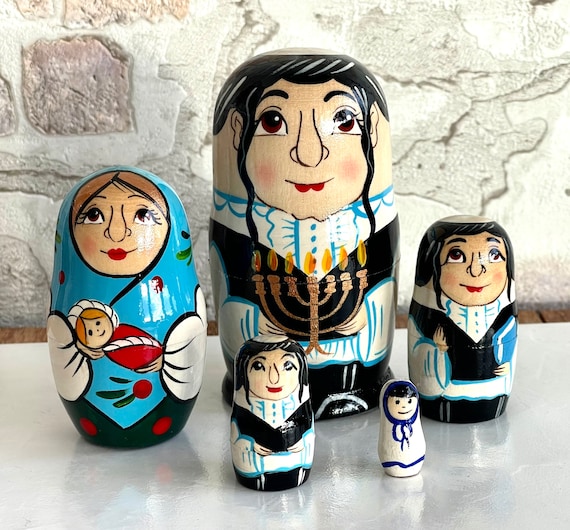 Jews Nesting Dolls - Jewish Family 4.3”,11 см  5 pcs ,,Handcrafted Made in Ukraine Wooden Matryoshka