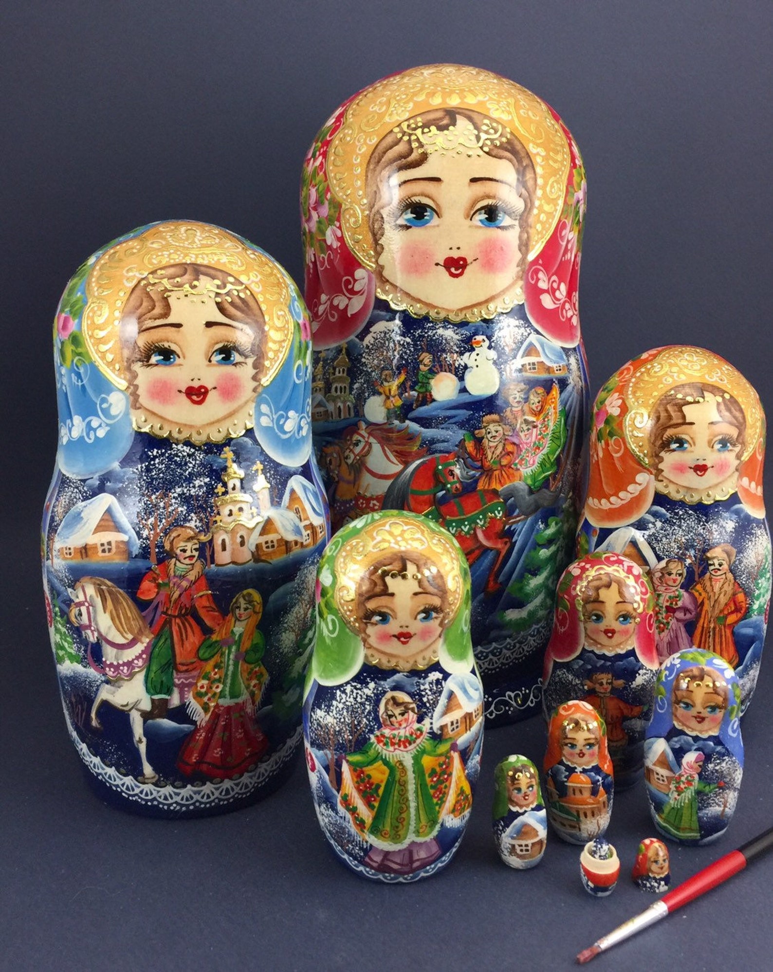 Large Nesting Doll Snow Journey 96 245cm 10pcs Etsy