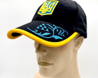 Ukraine Baseball Cap Ukrainian Symbol Trident Trezub Black Unisex
