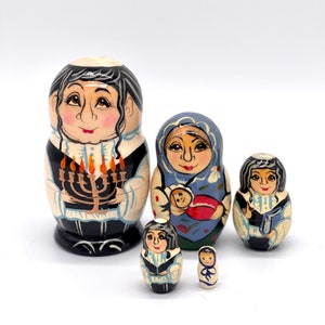 Jews Nesting Dolls - Jewish Family 4.3”,11 см 5 pcs ,,Handcrafted Made in Ukraine Wooden Matryoshka image 4