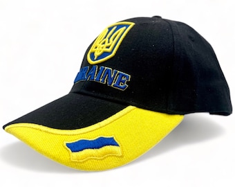 Ukraine Baseball Cap Ukrainian Symbol Trident Trezub Black w/ yellow Unisex
