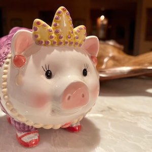 Royal Piggy Bank - Princess Piggy Bank with Crown and Pearls Handmade Money Bank Kids Gift