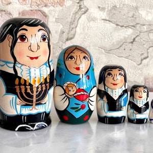 Jews Nesting Dolls - Jewish Family 4.3”,11 см 5 pcs ,,Handcrafted Made in Ukraine Wooden Matryoshka image 2