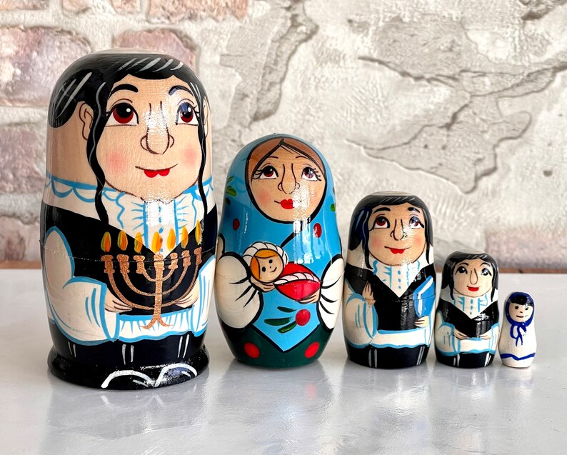 Jews Nesting Dolls - Jewish Family 4.3”,11 см 5 pcs ,,Handcrafted Made in Ukraine Wooden Matryoshka image 2