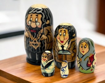 Матрешка Еврейская Семья 4.3", 11 см Еврей Звезда Давида Деревянная матрешка Ручная работа Сборка