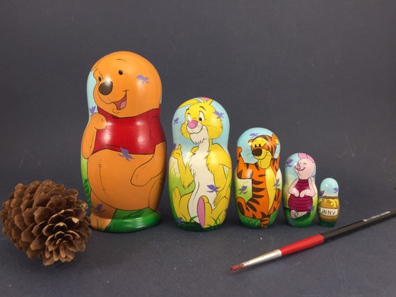 Winnie The Pooh Russian Nesting Doll 4 or 10 cm Hand Painted Matryoshka Doll 5pieces Funny Gifts Kids Room Decor Wood toys for Kids