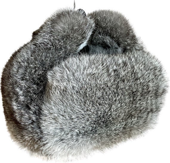 ほぼ未使用☆UNUSED RABBIT FUR HAT UH0365 size1 Rabbit Fur Hat Winter Unisex Grey Handcrafted Ushanka
