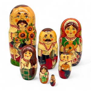 Large Nesting Doll - Ukrainian Peasant Family 22 cm 8.6&quot; 7 pcs Cossack Stacking Hand Painted Wooden Matryoshka Made in Ukraine.