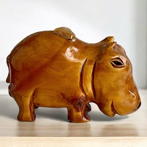 Hippopotamus Vintage Hand Carved Wooden Handmade HIPPO Figurine 12 cm Figure w/ Heart